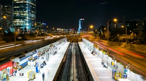 Time Lapse Of Traffic in Ayalon Freeway and Railway Station Video stock 38612873