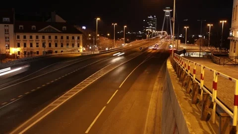 Time-lapse of traffic on a bridge in Bratislava at night. Time Lapse Stock Footage 305654665