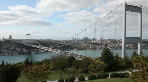 Time lapse traffic on the bridge at cloudy day, tracking shot Stock Footage 37017581