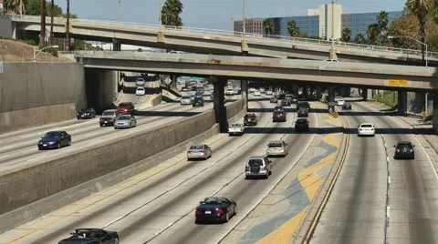 Time Lapse  - Traffic on Busy 10 Freeway in Downtown Los Angeles California Stock Footage 46628153
