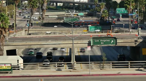 Time Lapse of Traffic on Busy Downtown Streets - Los Angeles, California Stock Footage 45895593