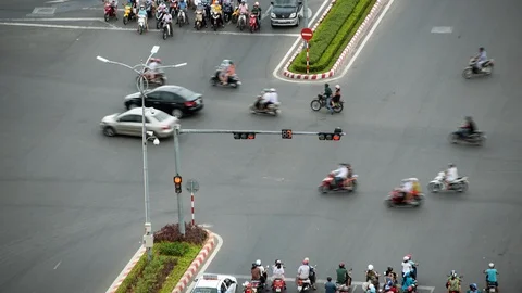 Time Lapse of Traffic at Busy Intersection in Da Nang Vietnam Stock Footage 87282634