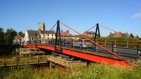 Time lapse traffic crossing over the river ouse using swing bridge, selby, uk Stock Footage 65575082