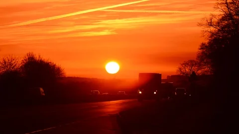 Time lapse traffic on dual carriageway at sunset united kingdom Stock Footage 71178331