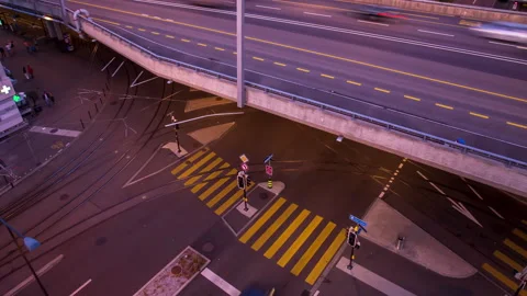 Time lapse traffic during sunset. Zurich. Hardbrucke. Switzerland. Video stock 162121449