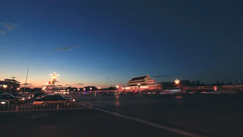 Time Lapse Traffic flow on Chang'an Avenue Tiananmen Square,China Stock Footage 140479824