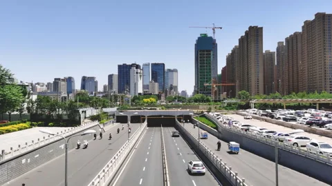 Time Lapse of Traffic Flow on Hebei Shijiazhuang Jiefang Avenue Stock Footage 320035004