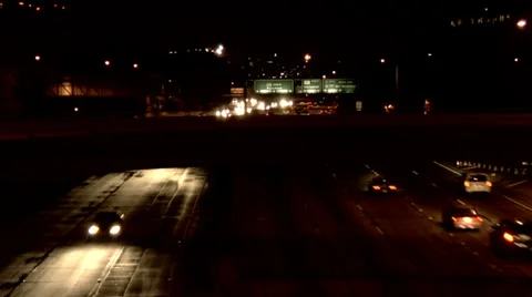 Time-lapse traffic freeway overpass night Los Angeles Stock Footage 34512228