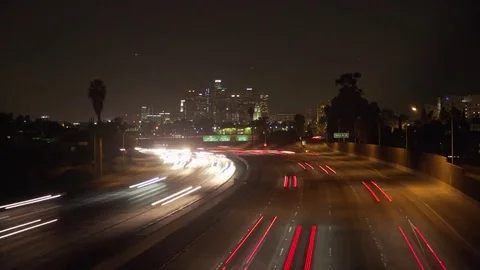 Time-lapse of traffic heading into downtown los angeles at night Stock Footage 83146315