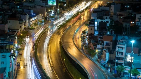 Time Lapse of Traffic in Ho Chi Minh City at Night - Vietnam Stock Footage 87275090