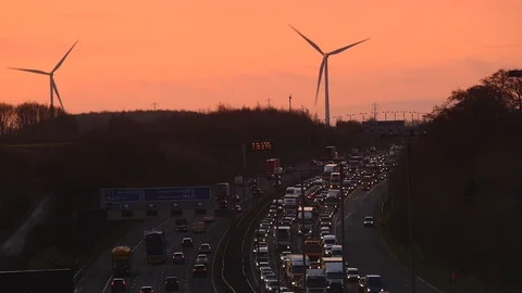 Time lapse traffic jam on the A1/M motorway at sunrise Leeds uk Stock Footage 122918548