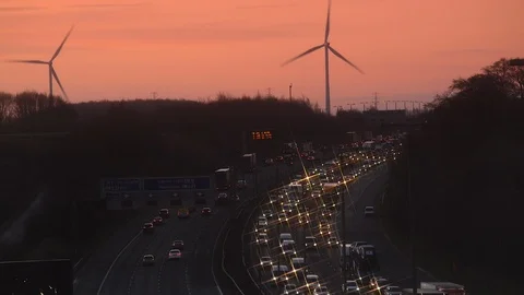 Time lapse traffic jam on the A1/M motorway at sunrise Leeds uk Stock Footage 122923519