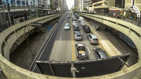 Time lapse of traffic jam and pedestrians in Paulista Avenue Stock Footage 86891471