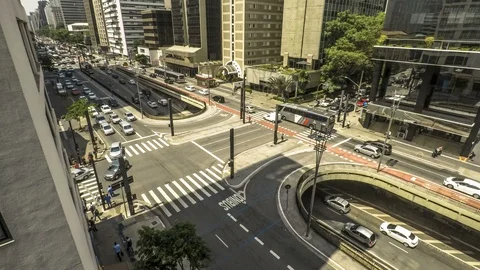 Time lapse of traffic jam and pedestrians in Paulista Avenue Video stock 87107178