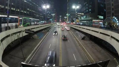 Time lapse of traffic jam and pedestrians in Paulista Avenue Video stock 87502382