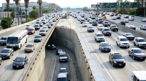 Time Lapse of Traffic Jam in Downtown Los Angeles - 4K Stock Footage 25605796