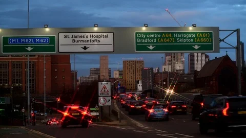 Time lapse traffic jam heading into the city centre of leeds yorkshire uk Stock Footage 122441301