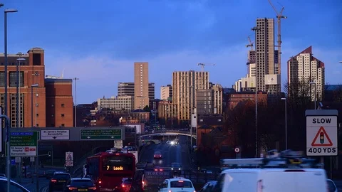 Time lapse traffic jam heading into the city centre of leeds yorkshire uk Stock Footage 122986270