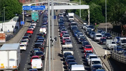 Time lapse  traffic jam in leeds city centre leeds yorkshire united kingdom Stock Footage 90649734