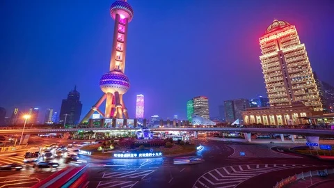 Time lapse of Traffic Jam in Shanghai in a busy road intersection, China Stock-Footage 123928246