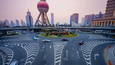 Time lapse of Traffic Jam in Shanghai in a busy road intersection, China Stock-Footage 123928394