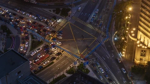 Time lapse Traffic jam, transportation at Kuala Lumpur road intersection Stock Footage 107346067