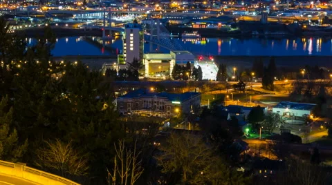 Time Lapse of Traffic Light Trails on Bridges Over the City of Portland Oregon Stock-Footage 47464486