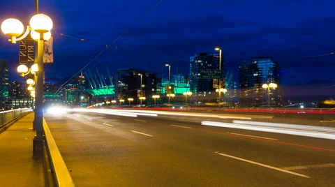 Time Lapse of Traffic Light Trails on Cambie Bridge in Vancouver BC Canada 1080p Stock Footage 48390919