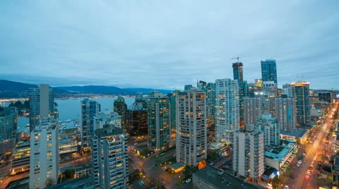 Time Lapse of Traffic Light Trails and Clouds in Vancouver BC in Canada 1080p Stock Footage 48391205