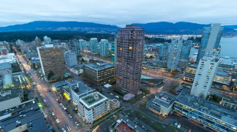 Time Lapse of Traffic Light Trails on in Downtown Vancouver BC in Canada 1080p Stock Footage 48391596
