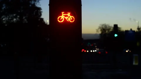 Time lapse traffic lights for cyclists on the leeds cycle super highway uk Stock Footage 142508706