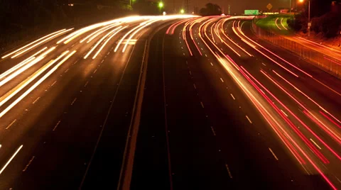 Time Lapse of Traffic in Los Angeles at Night  - 4K  Stock Footage