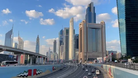 Time lapse traffic moving through Dubai city center in Sheik Zayed Road Stock Footage 226801200