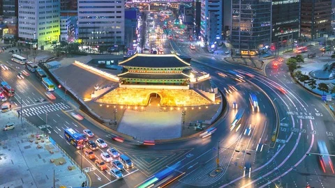 Time Lapse Traffic at Namdaemun gate in Seoul South Korea. Stock Footage 100683701