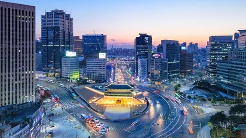 Time Lapse Traffic at Namdaemun gate in Seoul South Korea. Stock Footage 100894249