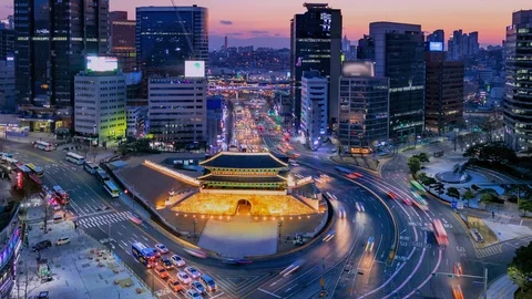 Time Lapse Traffic  at Namdaemun Gate Seoul South Korea Stock Footage 101432140