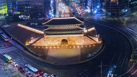 Time Lapse Traffic at Namdaemun gate in Seoul South Korea. Stock Footage 112267277