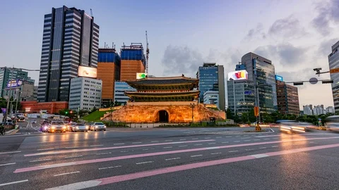 Time Lapse Traffic  at Namdaemun Gate Seoul South Korea Stock Footage 113587295