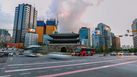 Time Lapse Traffic  at Namdaemun Gate Seoul South Korea Stock Footage 113589710