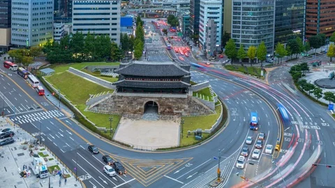 Time Lapse Traffic at Namdaemun Gate Seoul South Korea Stock Footage 123113705