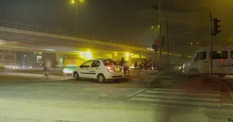 Time Lapse of Traffic Near Moolchand Metro Stop In New Delhi, India Stock Footage 72998827
