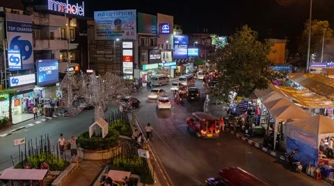 Time-lapse. Traffic at night in the Chiang mai city. Stock Footage 49714566
