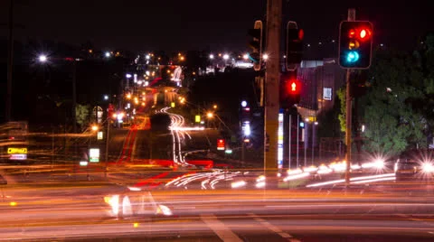 Time Lapse of traffic at night with traffic lights NTSC 132GYND Stock Footage 25208818