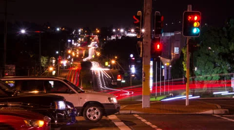 Time Lapse of traffic at night with traffic lights PAL 133GYND Stock Footage 25208862