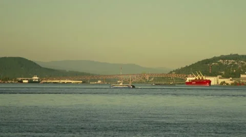 Time Lapse of Traffic in the ocean by 2nd Narrow Bridge, Vancouver Stock Footage 12460554