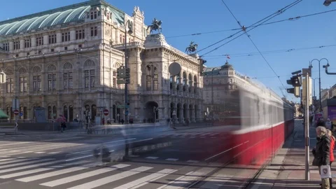 Time Lapse of traffic on Opernring and Opera House, Vienna, Austria, Europe Stock Footage 112101663