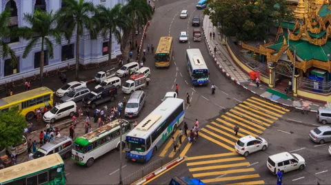 Time Lapse Traffic Public Transportation Of Yangon City, Myanmar 2016 Stock Footage 68847613