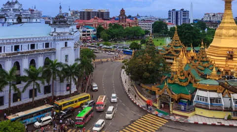Time Lapse Traffic Public Transportation Of Yangon City, Myanmar (tilt down) Stock Footage 68847658