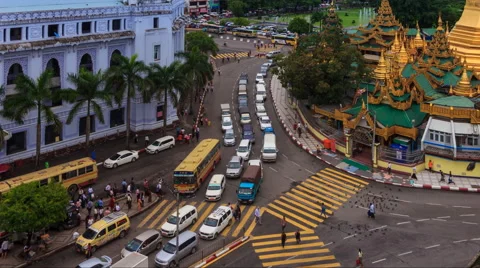 Time Lapse Traffic Public Transportation Of Yangon City, Myanmar Stock Footage 68848645