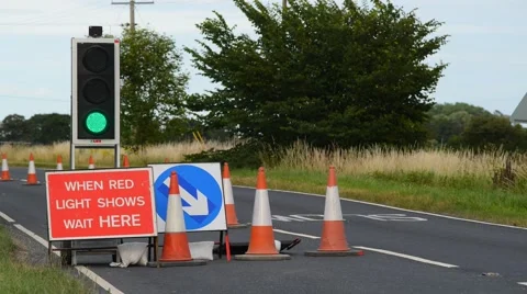 Time lapse traffic queuing at roadworks near north duffield yorkshire uk Stock Footage 52535311